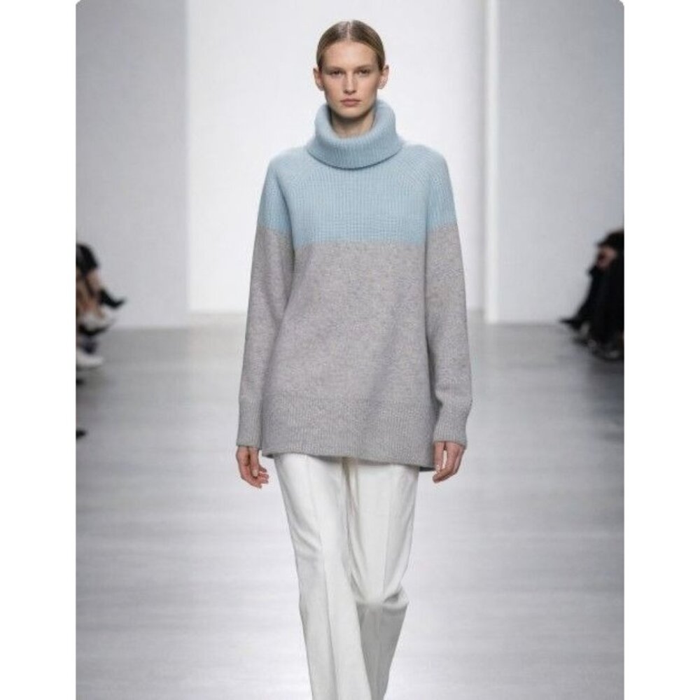 Nordstrom Signature Thick Funnel Neck Color Block Cashmere Sweater M